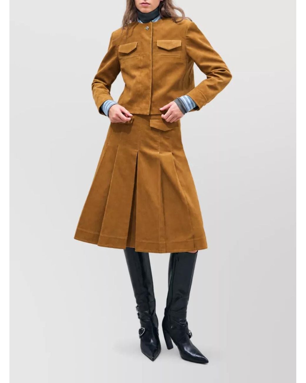 Tory Burch Brown Corduroy Cropped Collarless Blazer