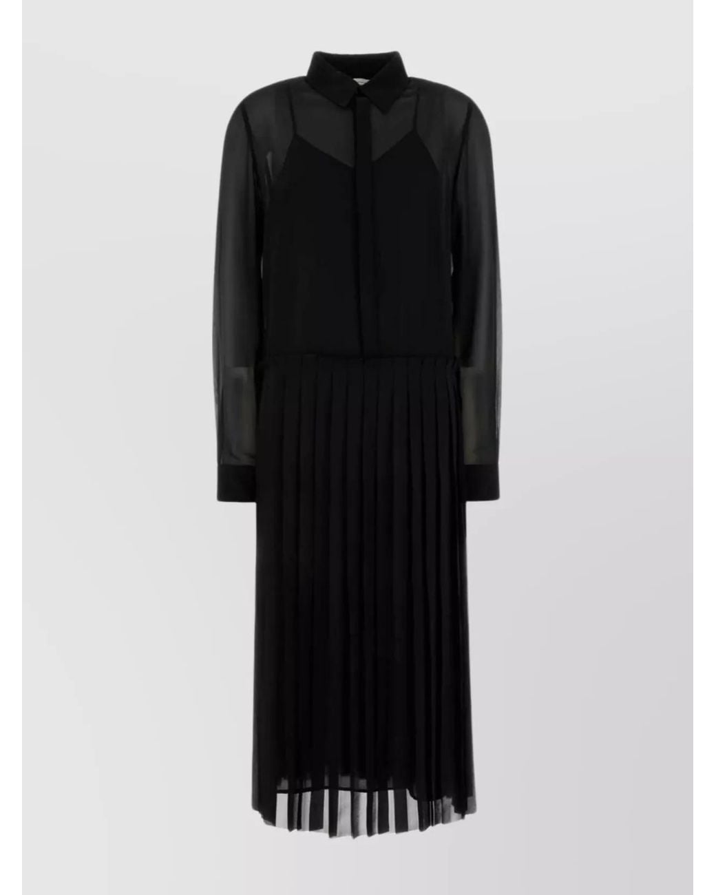 AMI Black Polyester Shirt Midi Dress