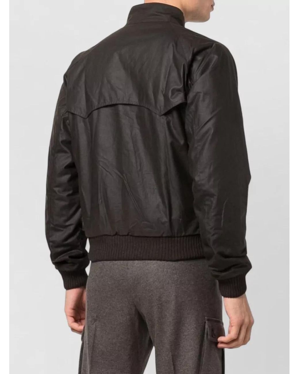 Barbour Black Cotton Waxed Funnel Neck Bomber Jacket for men