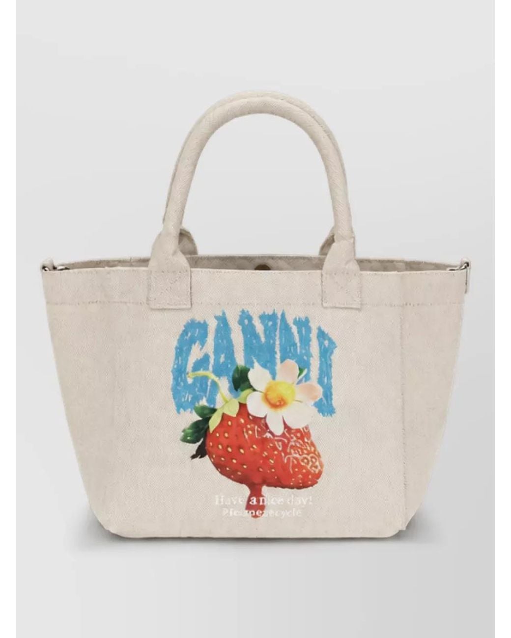 Ganni White Small Banner Polyester Printed Beach Bag