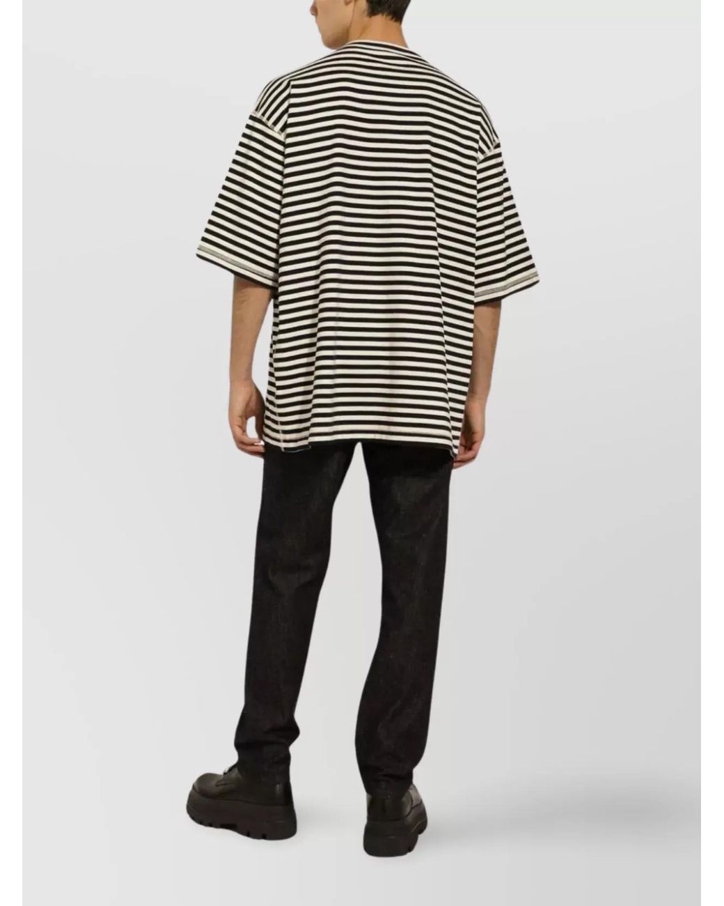 Dolce & Gabbana Gray Striped Cotton Oversized T-Shirt for men