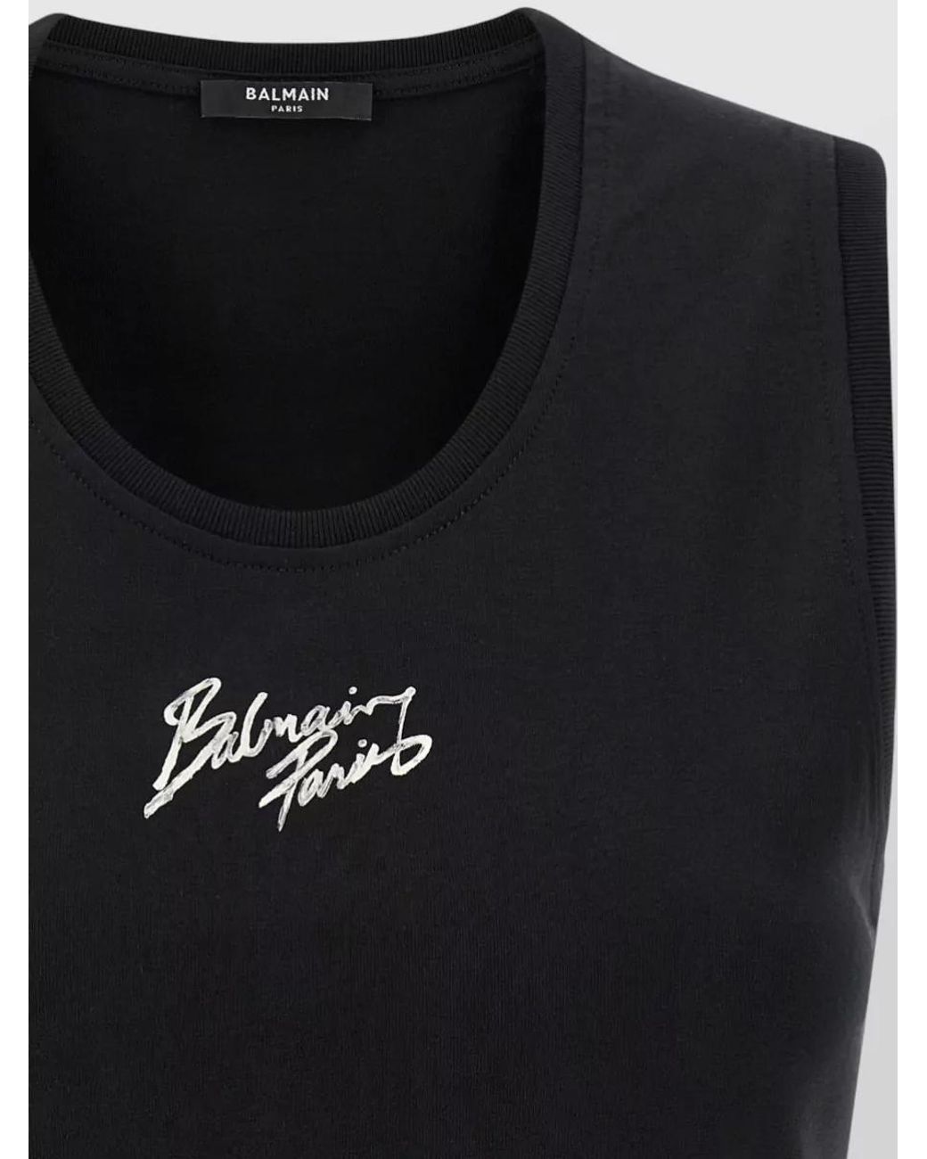 Balmain Black Cotton Relaxed-Fit Logo-Print Tank Top