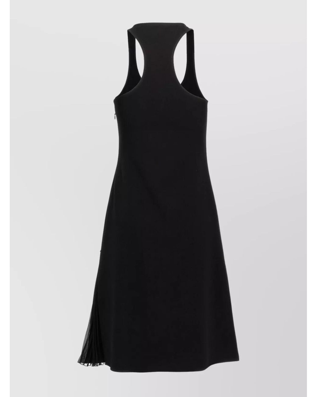Courreges Black Infinity Pleats A-Line Embroidered Logo Scoop Neck Asymmetric Hem Knee-Length Dress