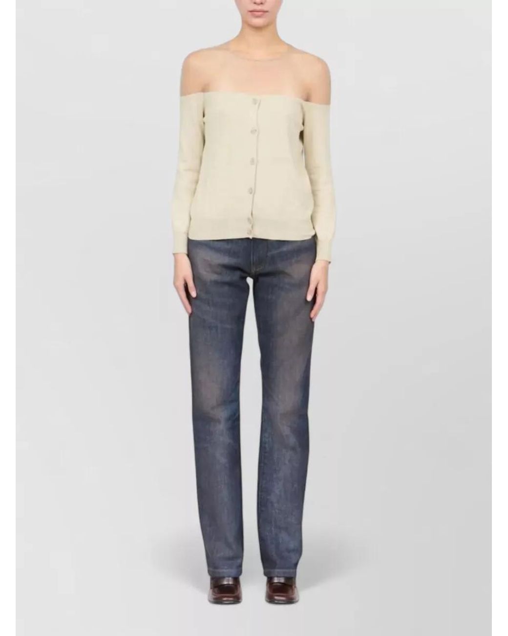 MM6 by Maison Margiela Natural Off Shoulder Cardigan