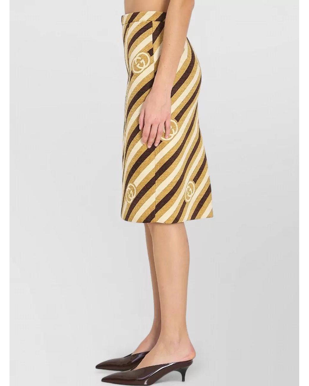 Gucci Yellow Velvet Corduroy Logo-Print Midi Skirt