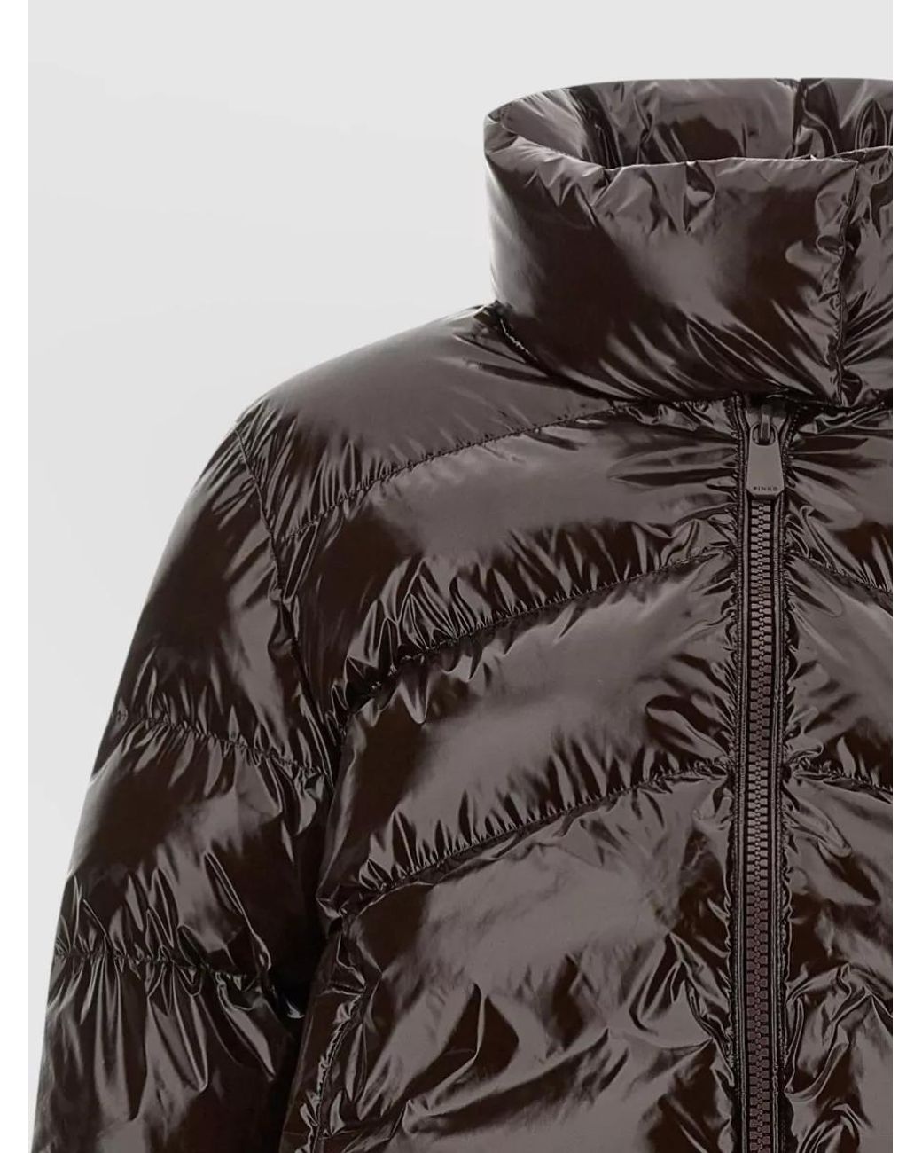 Pinko Brown Glossy Quilted Down Parka Coat