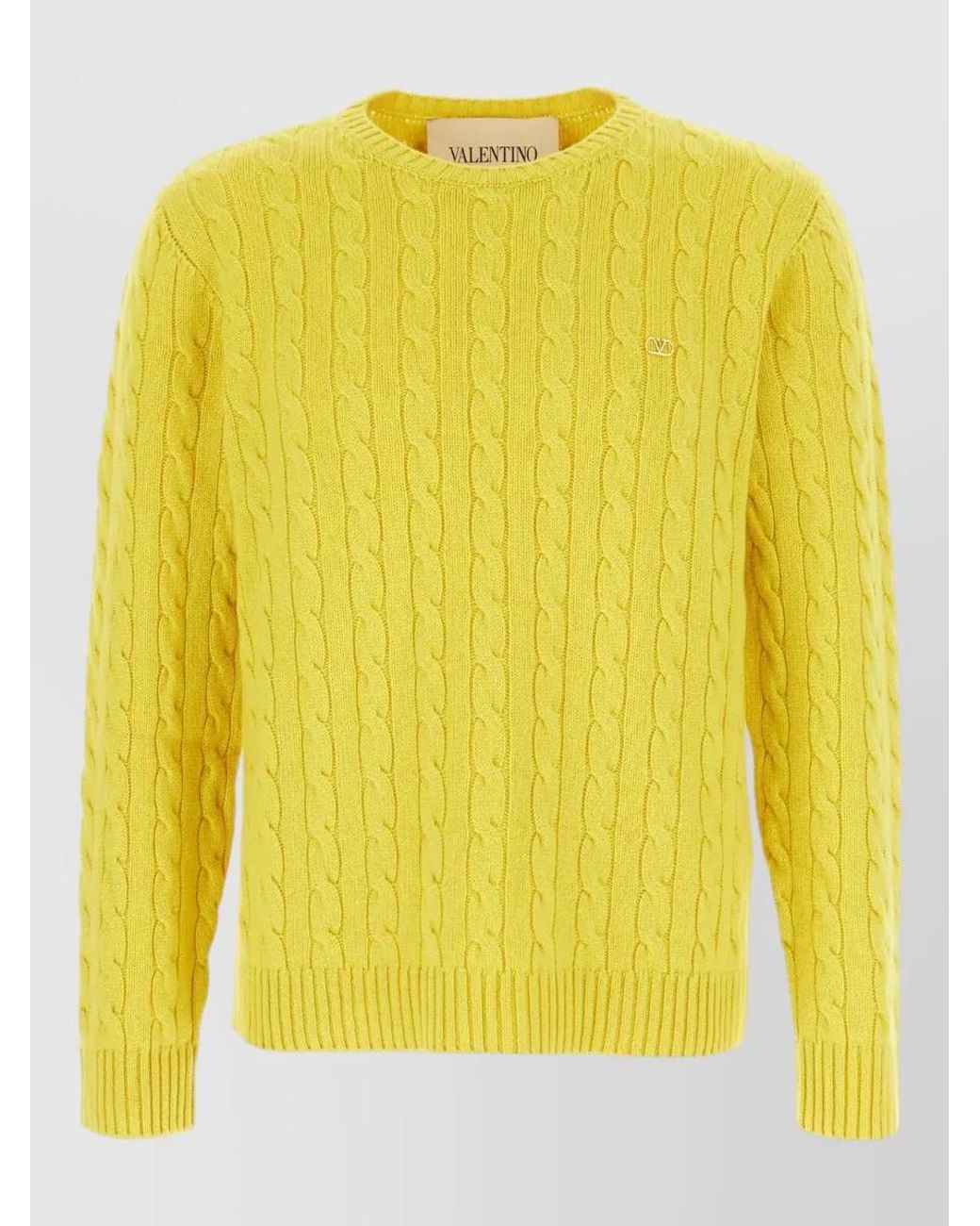 Valentino Garavani Yellow Cable Knit Crew Neck Sweater Long Sleeves for men