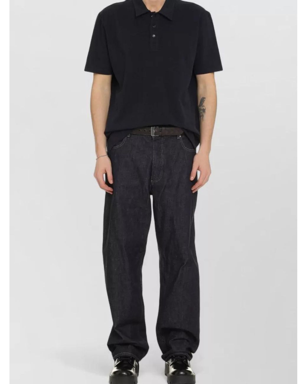 Bottega Veneta Black Short Sleeve Cotton Polo Shirt for men