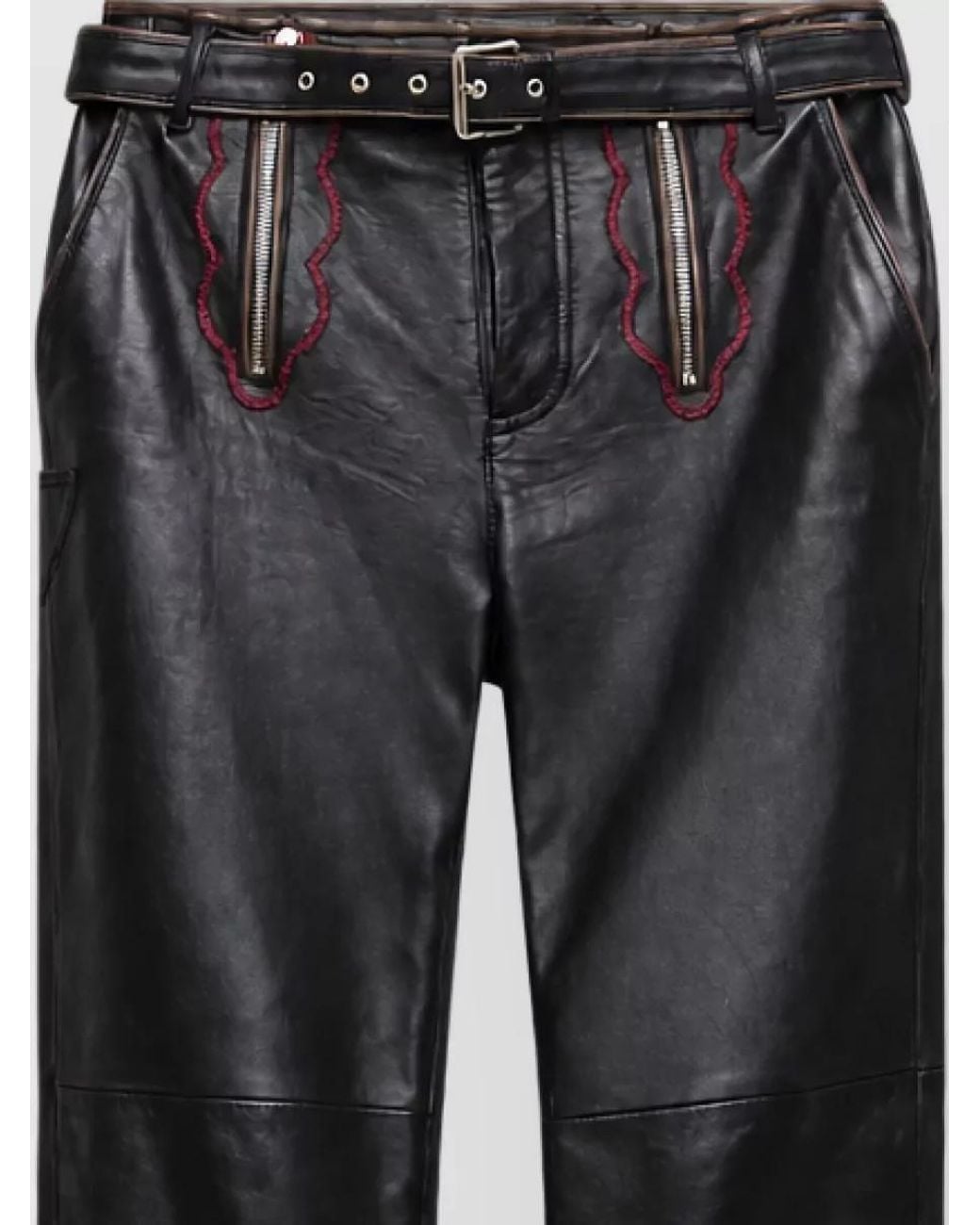 Marni Black Leather Straight Leg Belted Trousers for men
