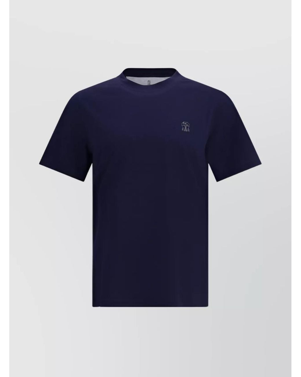 Brunello Cucinelli Blue Cotton Logo-Print Crew-Neck T-Shirt for men