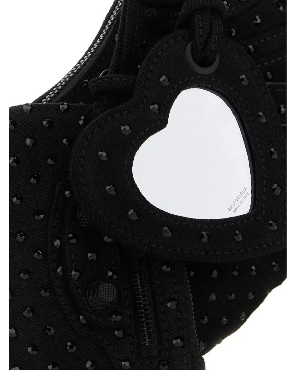 Balenciaga Black Le Cagole Xs Denim Embellished Shoulder Bag