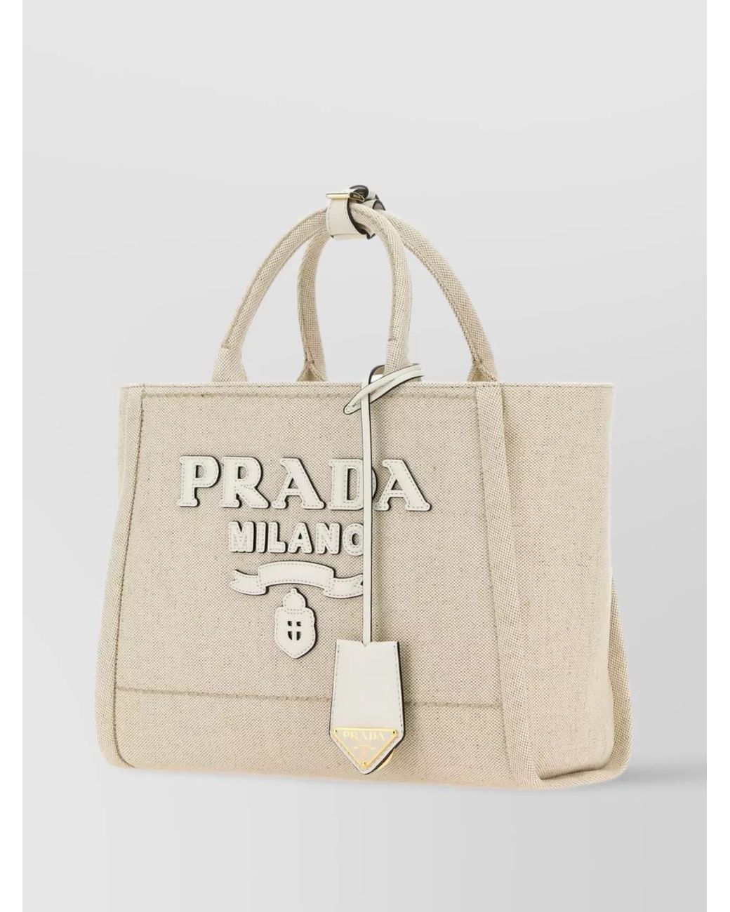 Prada Natural Triangle Canvas Tote Bag