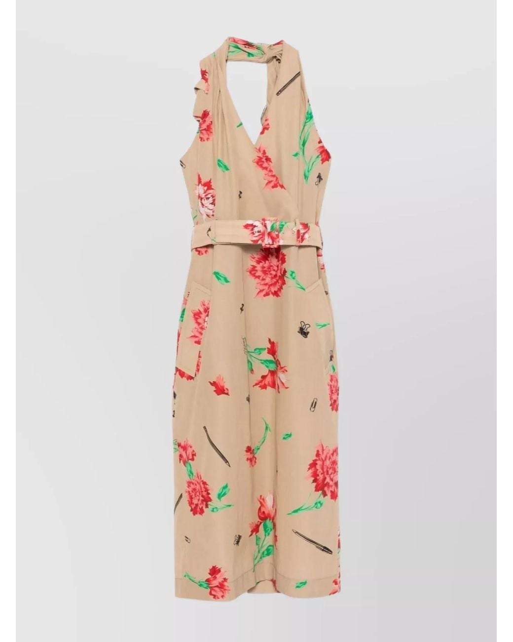 Moschino White Halterneck Belted Midi Dress