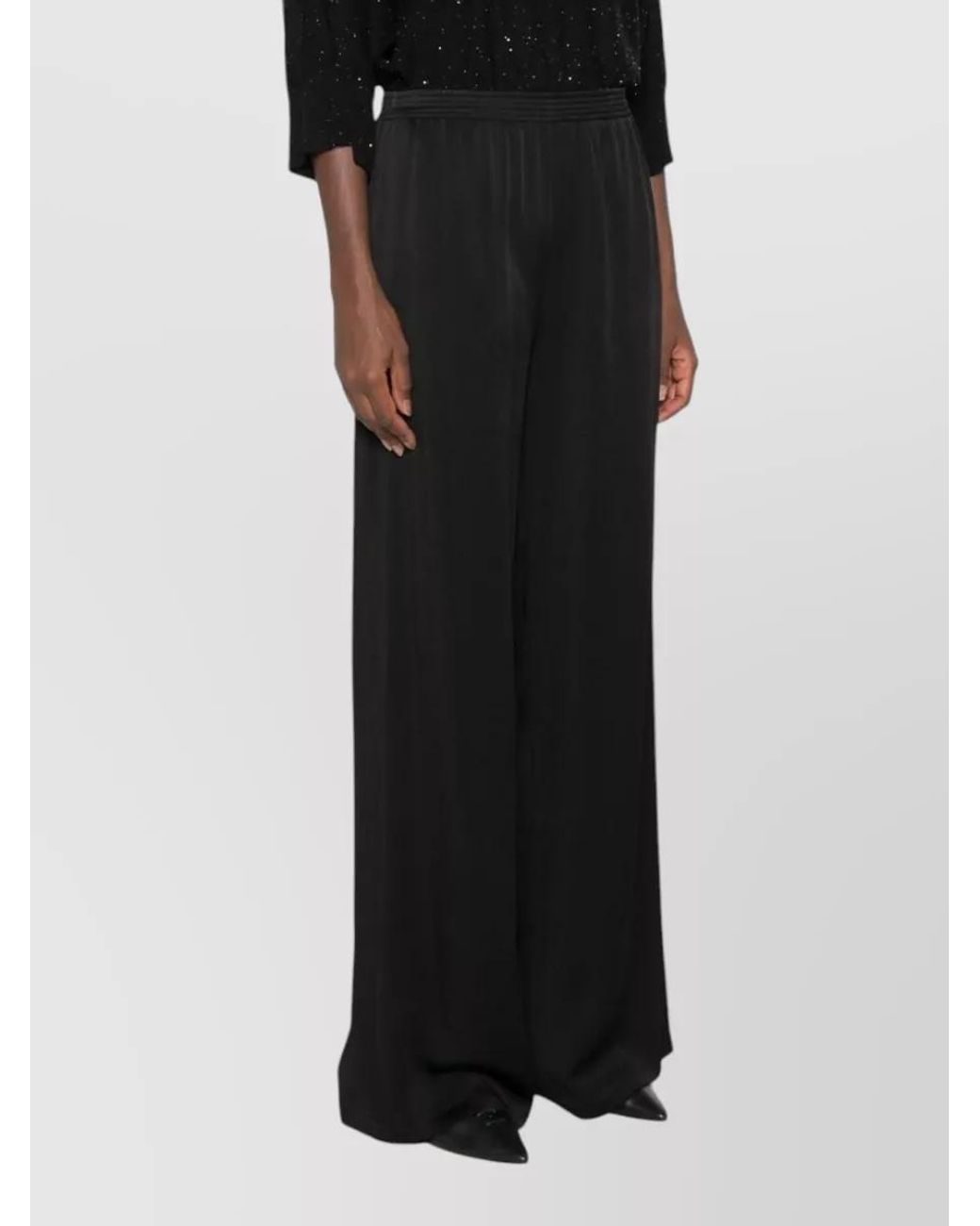 Fabiana Filippi Black Satin Wide-Leg Trousers