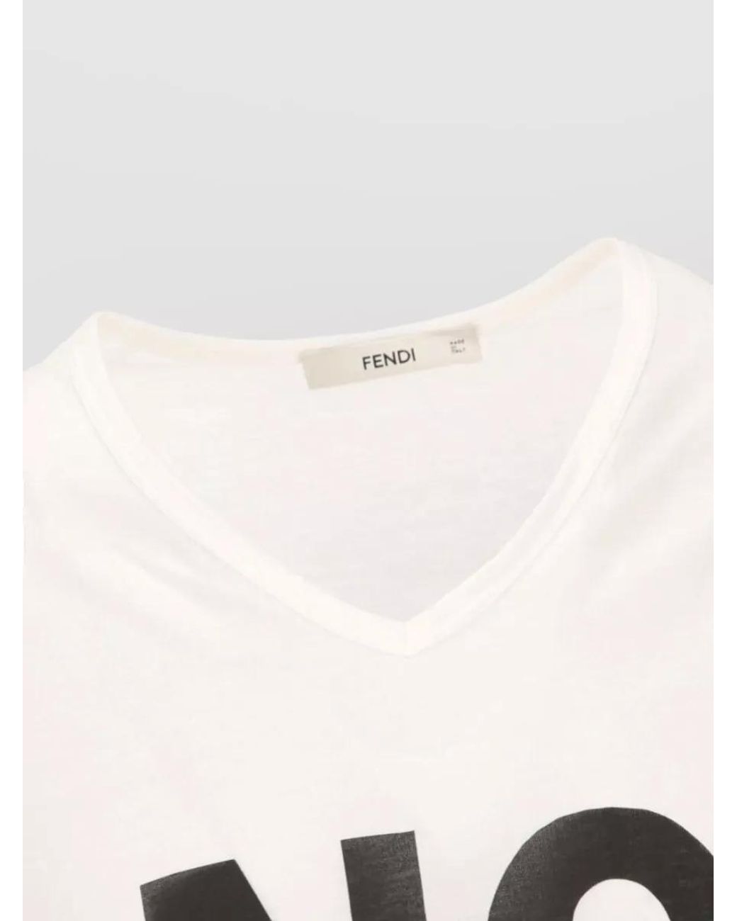 Fendi Natural Cotton Graphic Print V-Neck Short-Sleeve T-Shirt