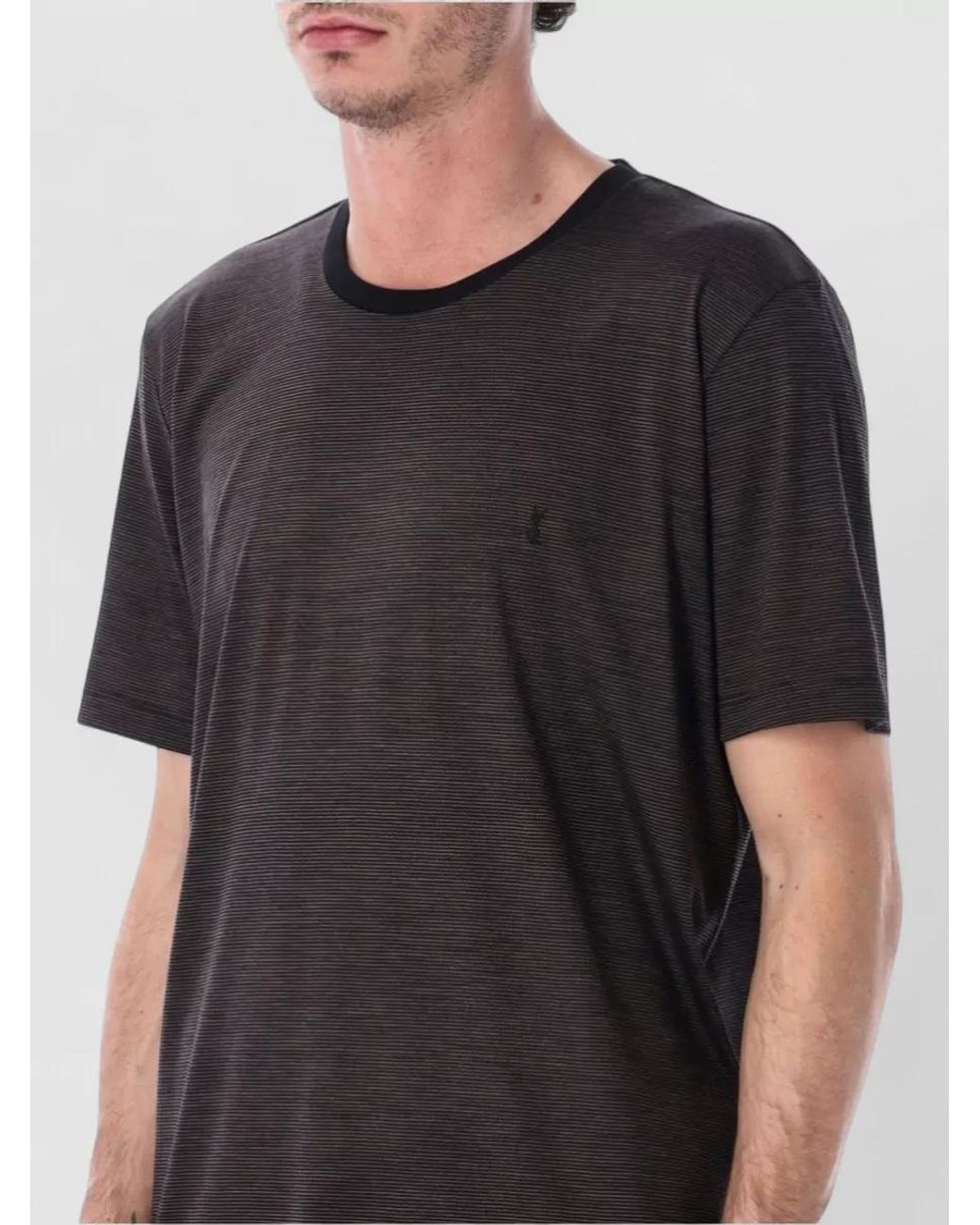 Saint Laurent Black Striped Wool Crewneck Short-Sleeve T-Shirt for men