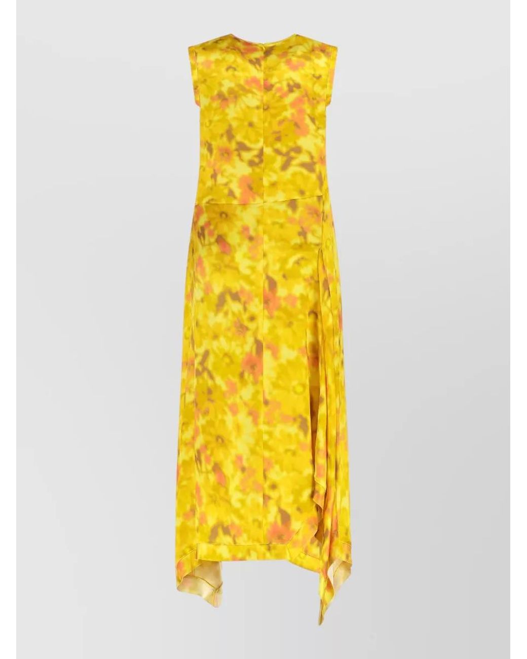 Acne Yellow Printed Asymmetric Midi Dress