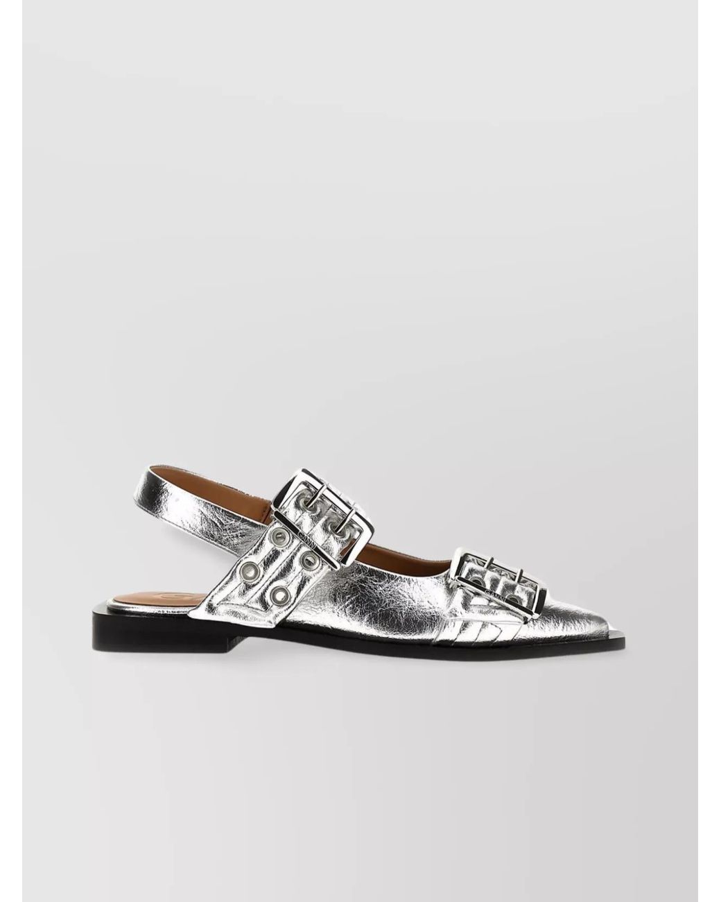 Ganni Metallic Leather Buckle Slingback Ballerina Shoes