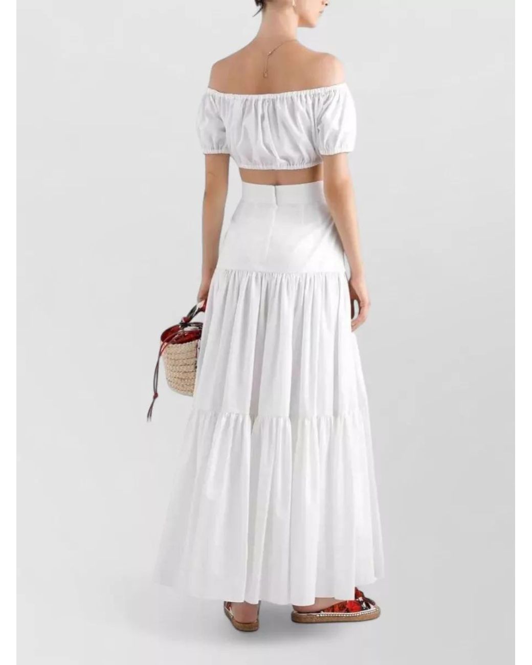 Dolce & Gabbana White Cotton Ruched Off-The-Shoulder Cropped Top