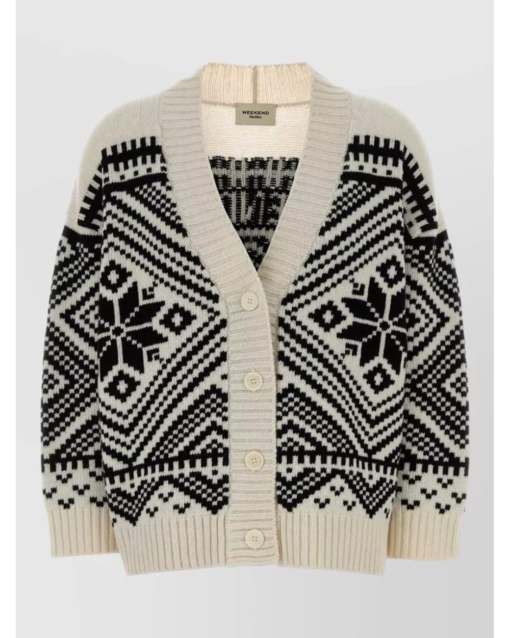 Weekend by Maxmara Black Wool Oversized Jacquard V-Neck Cardigan