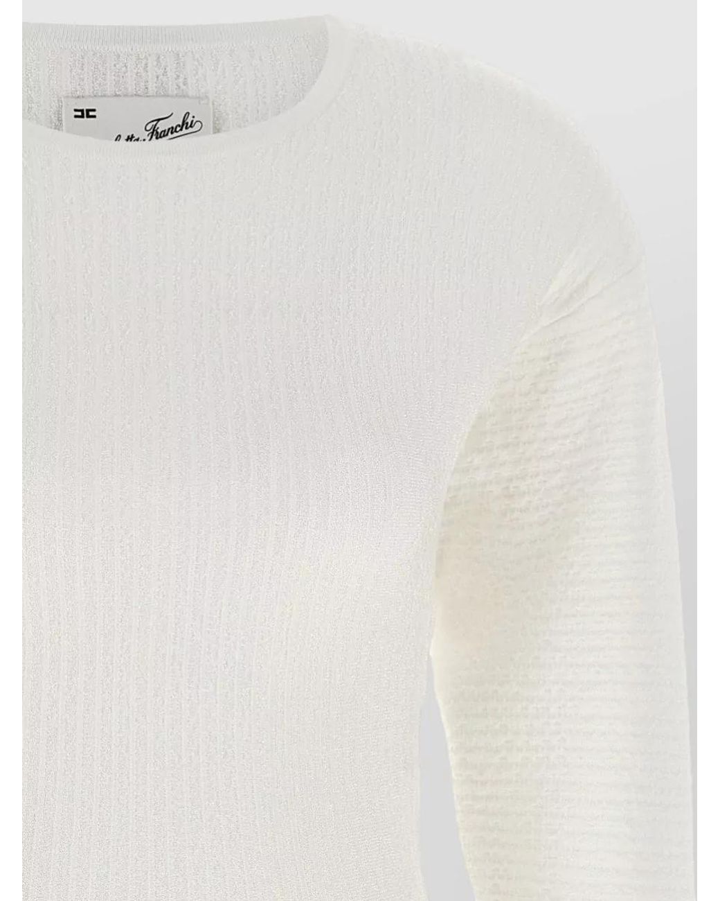 Elisabetta Franchi White Ribbed Knit Pleated Dress