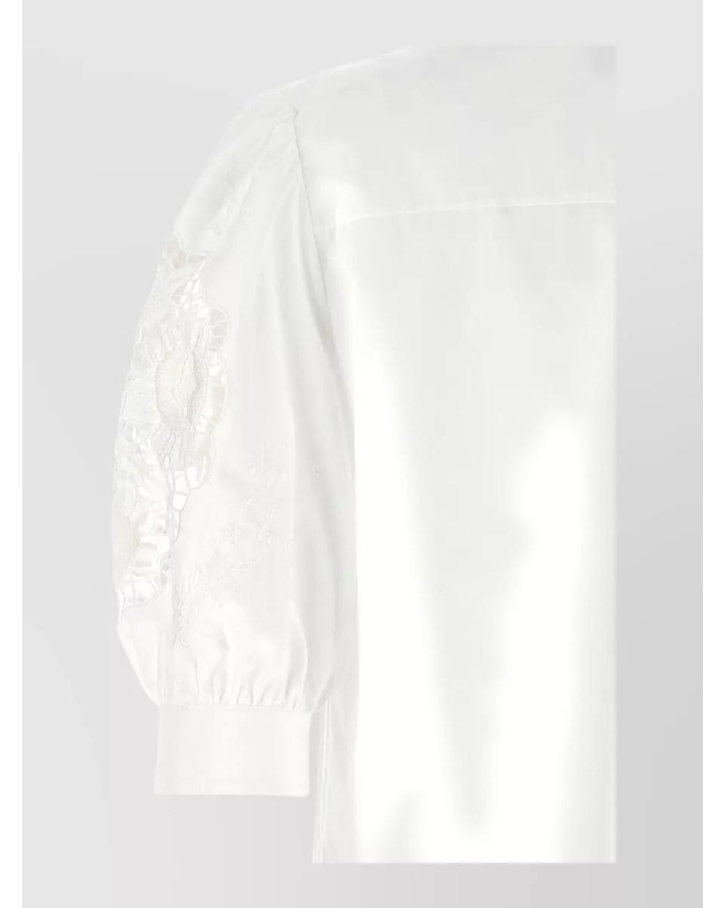 Valentino Garavani White Macramé Insert Short-Sleeve Shirt