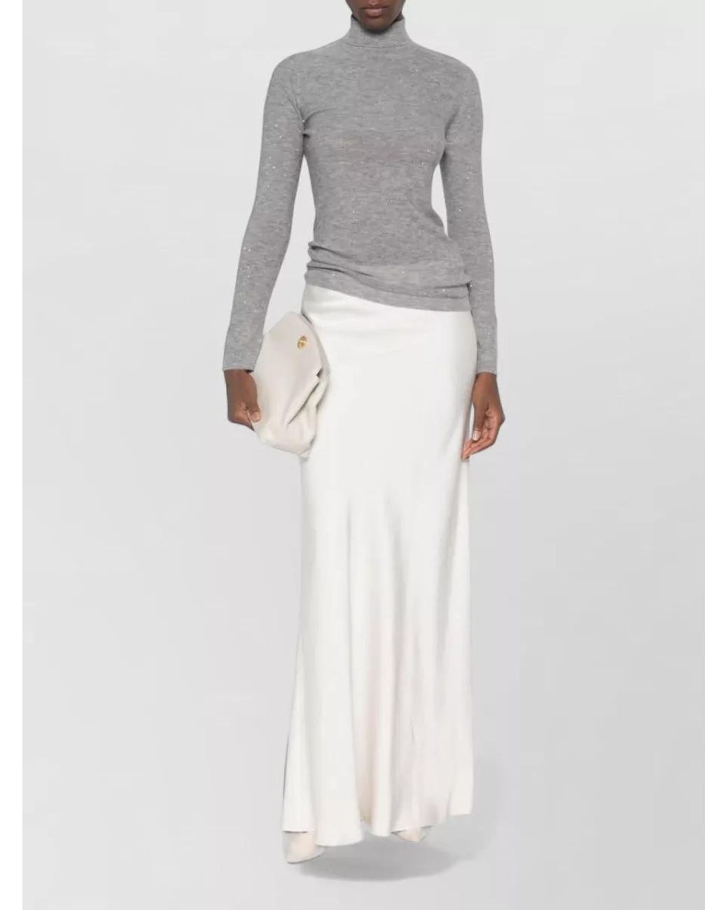 Fabiana Filippi Gray Wool Ribbed Turtleneck Long-Sleeve Sweater