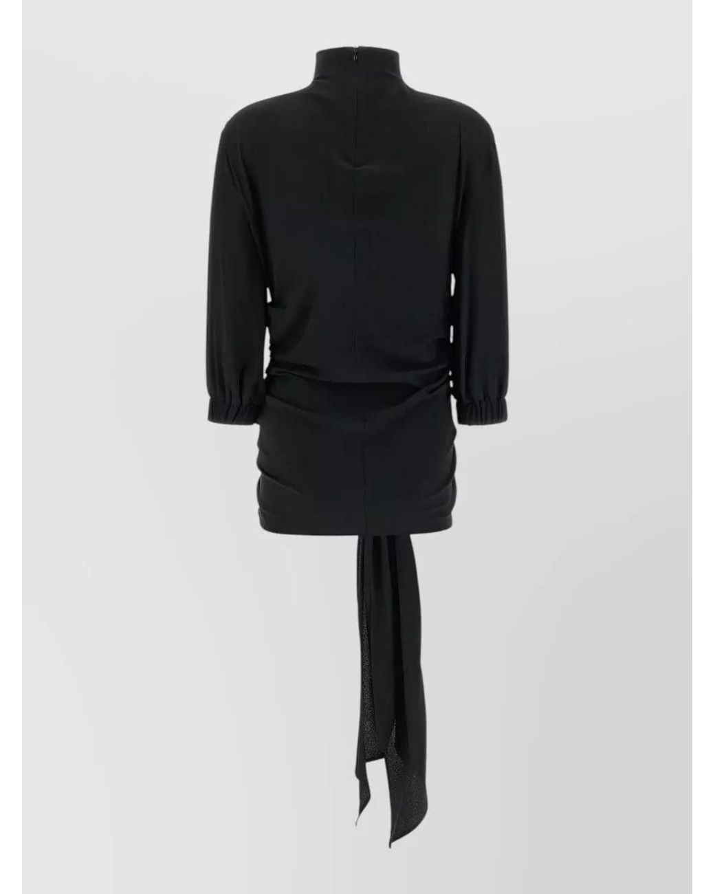 The Attico Black Silk Blend Draped High-Neck 3/4-Sleeve Top