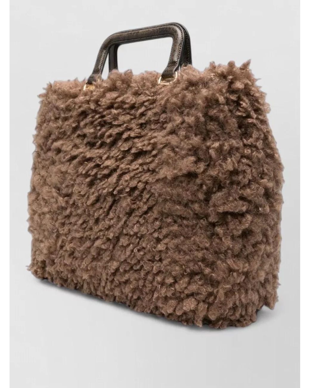 La Milanesa Brown Faux Shearling Tote Bag
