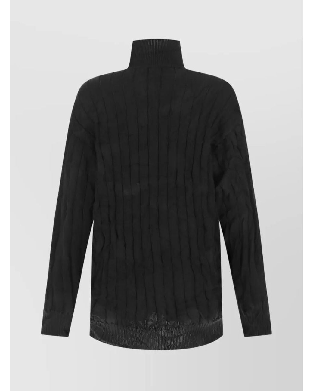 Balenciaga Black Silk Oversized Ribbed Mock Turtleneck Sweater for men