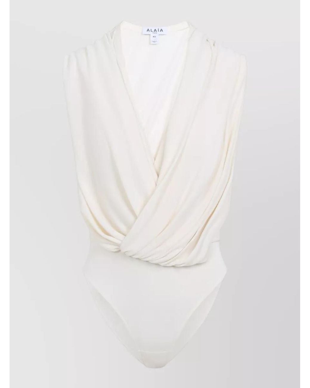 Alaïa White Viscose Draped Hooded Sleeveless V-Neck Bodysuit