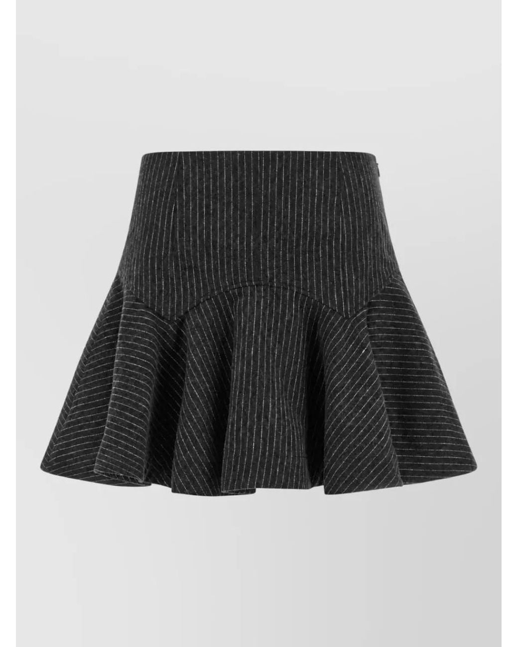 Ganni Black Pinstriped Flannel Mini A-Line Skirt