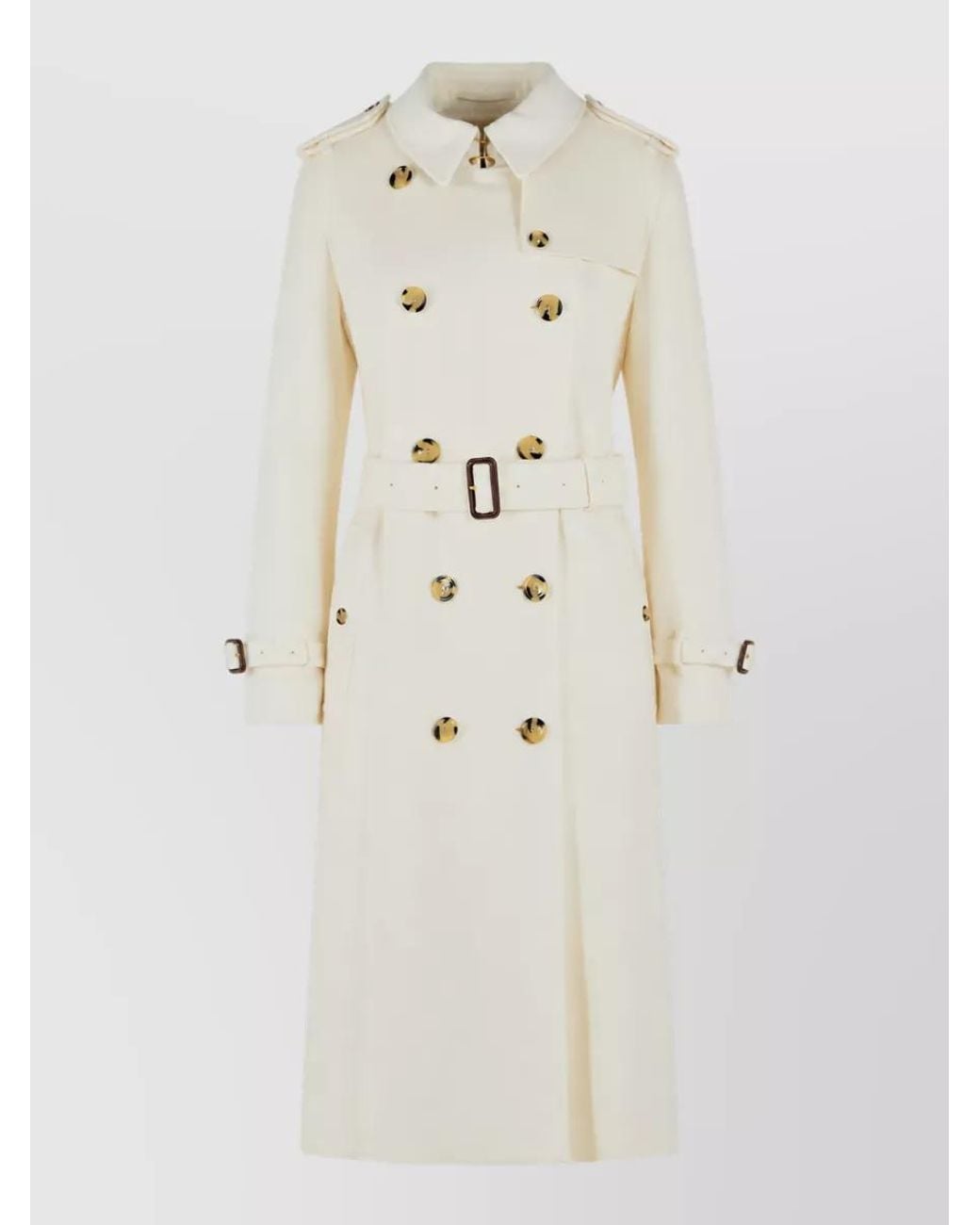 Burberry White Cashmere Long Double-Breasted Trench Coat