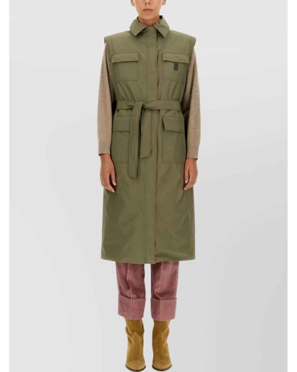 Brunello Cucinelli Green Single Breasted Trench Coat