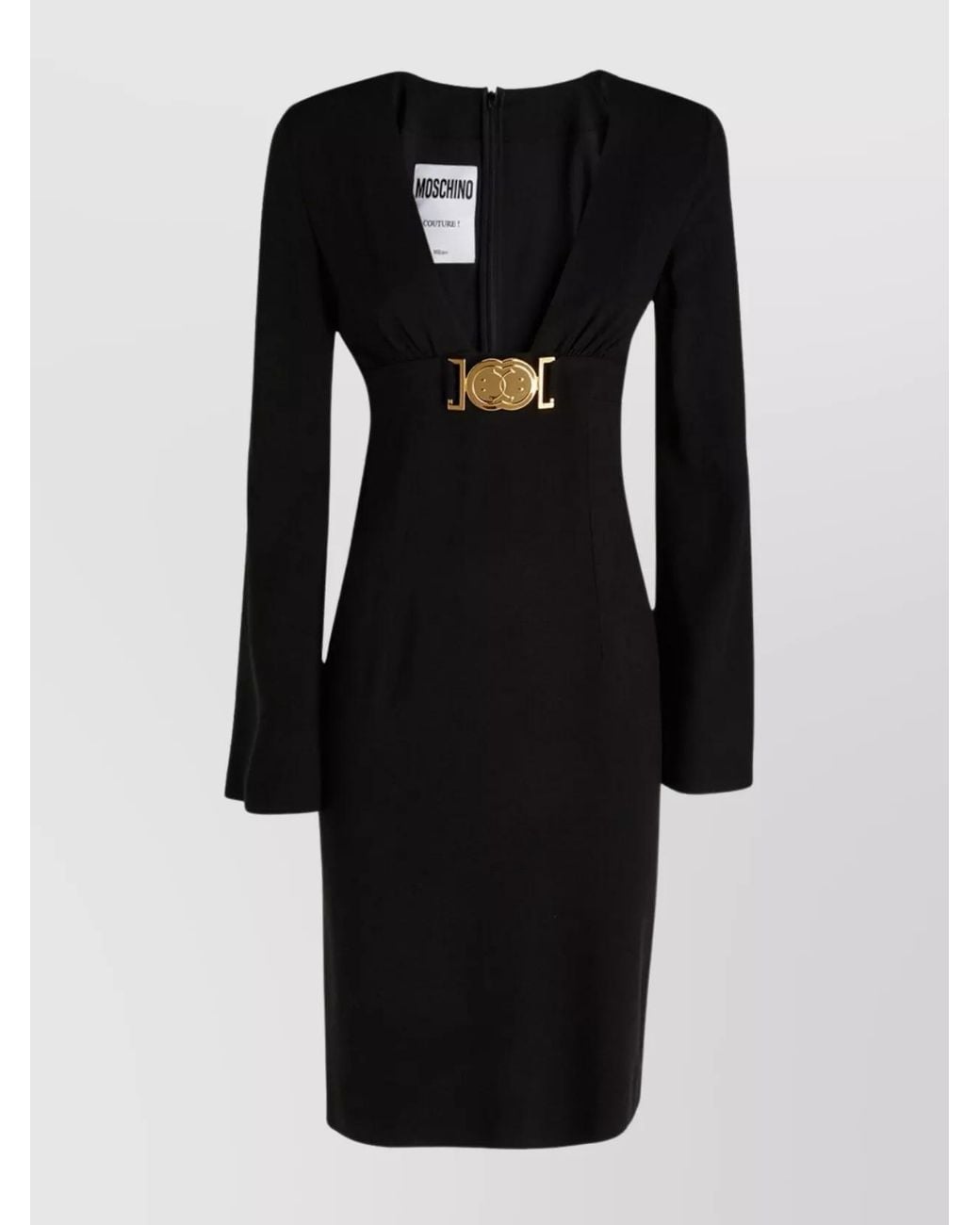 Moschino Black V-Neck Long-Sleeve Midi Dress