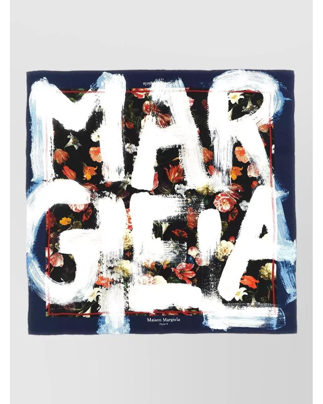 Maison Margiela Blue Silk Floral-Print Square Scarf