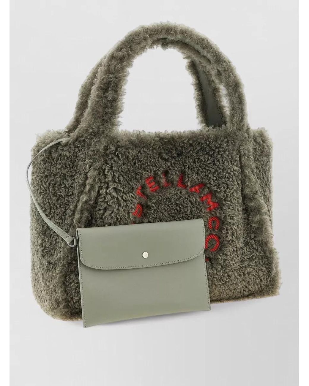 Stella McCartney Gray Stella Logo Shearling Tote Bag