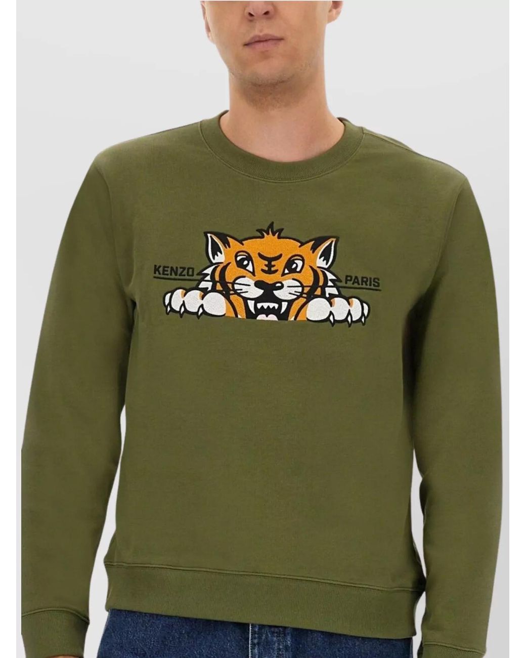 KENZO Green Cotton Slim-Fit Crewneck Sweatshirt for men