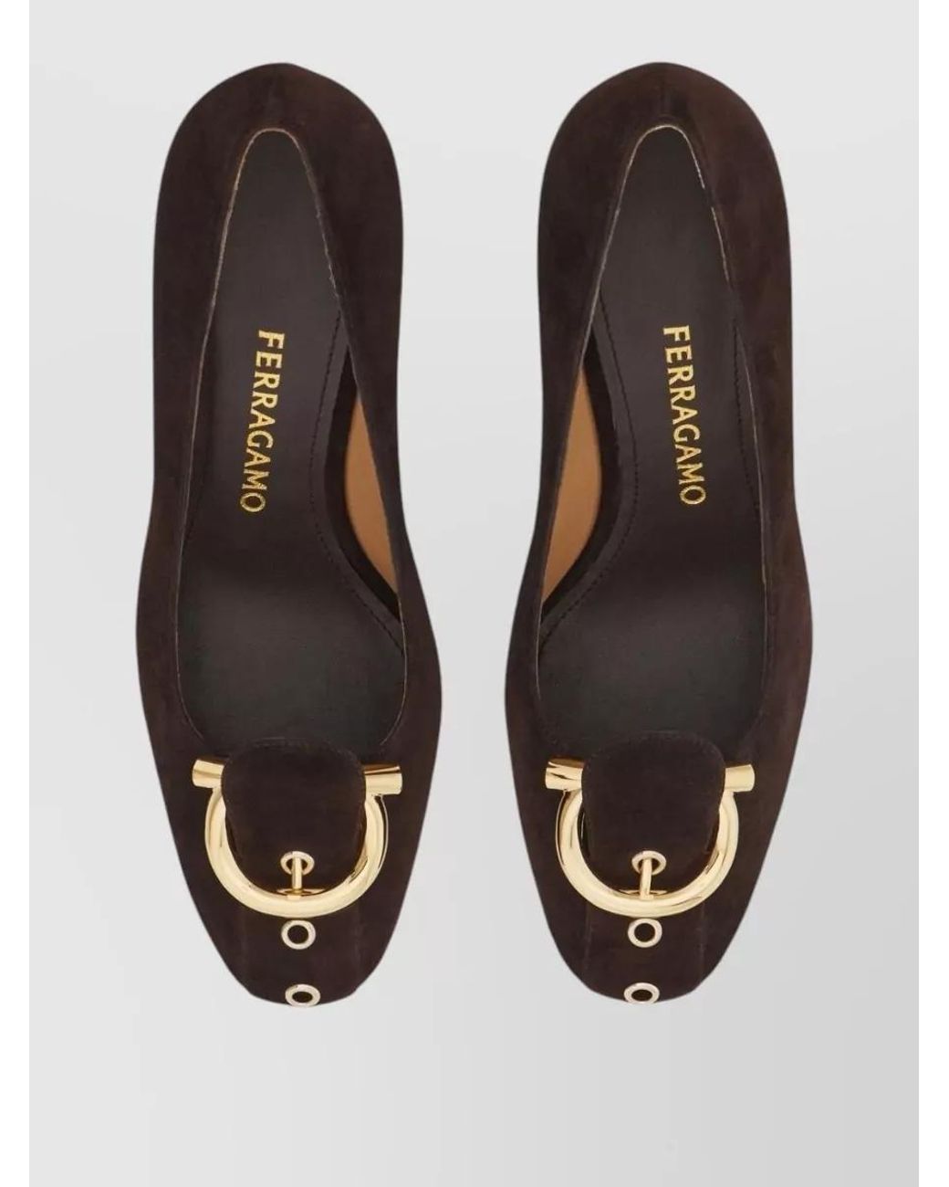 Ferragamo Brown Leather Block Heel Pumps