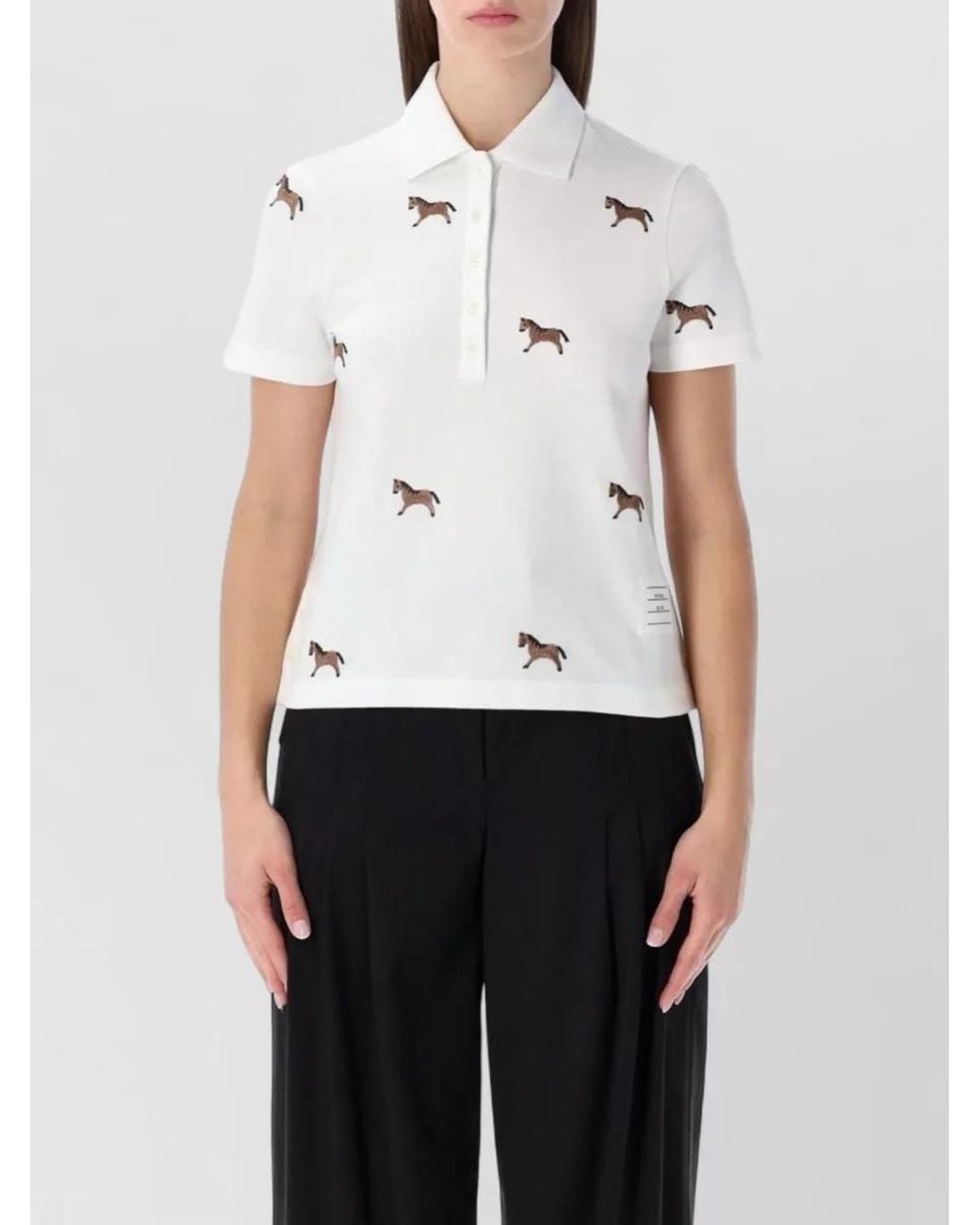Thom Browne White Embroidered Horse Short-Sleeve Polo Shirt