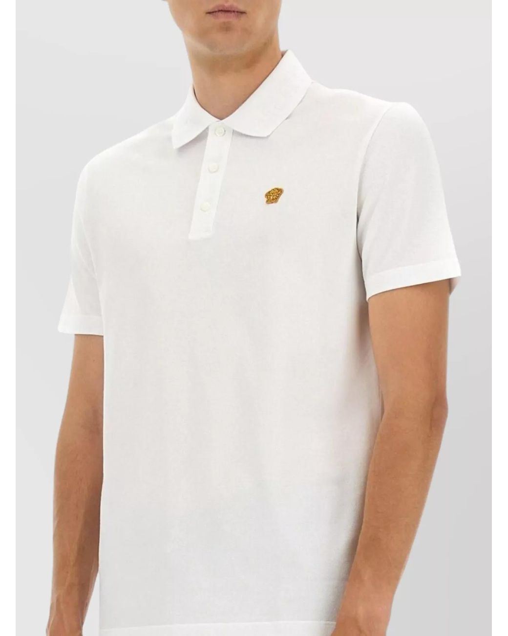 Versace White Embroidered Piqué Polo Shirt for men