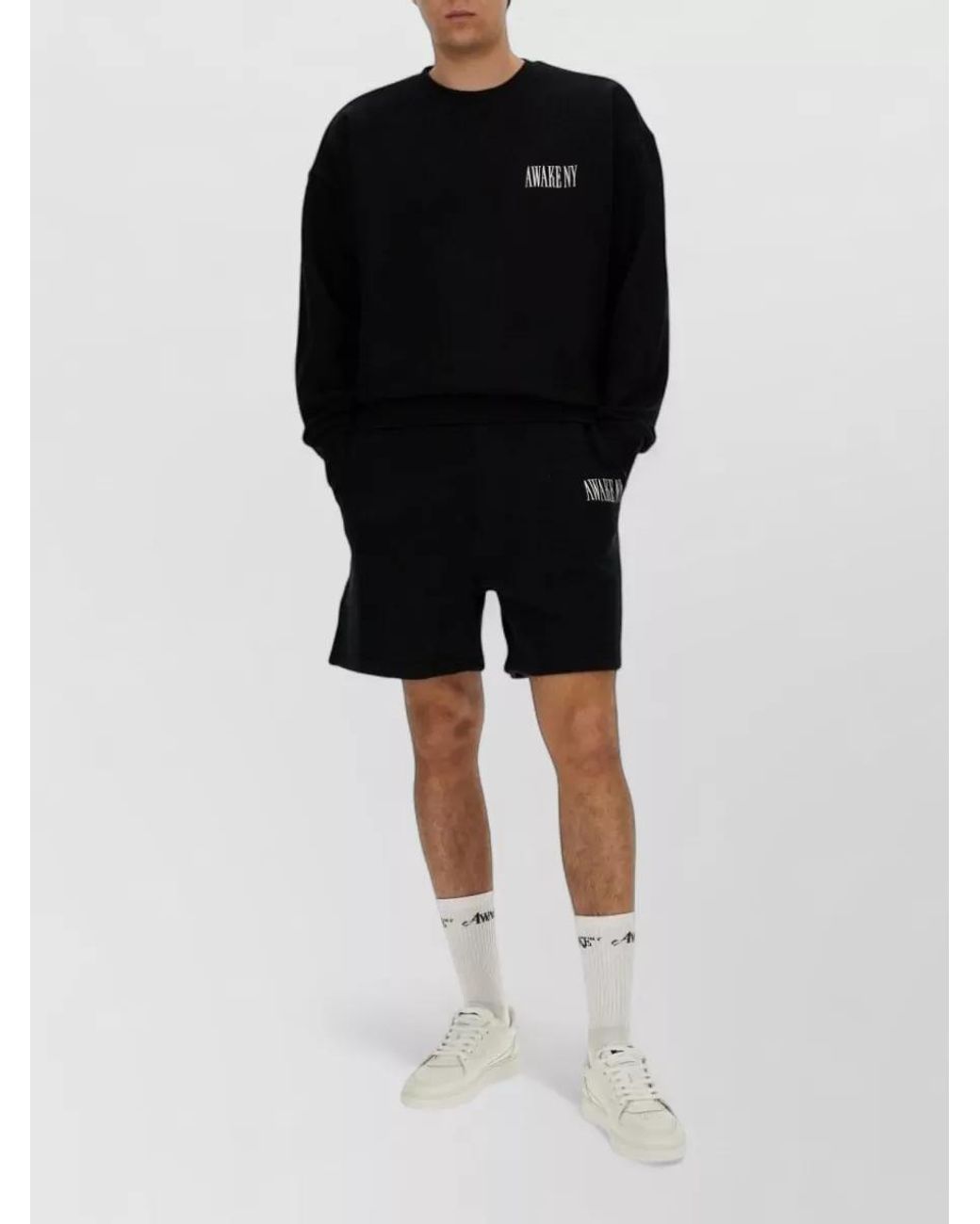 AWAKE NY Black Cotton Fleece Regular Fit Track Shorts for men