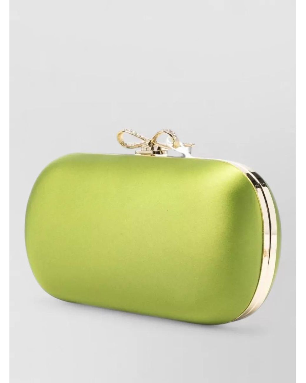 Self-Portrait Green The Bow Satin Clutch Bag