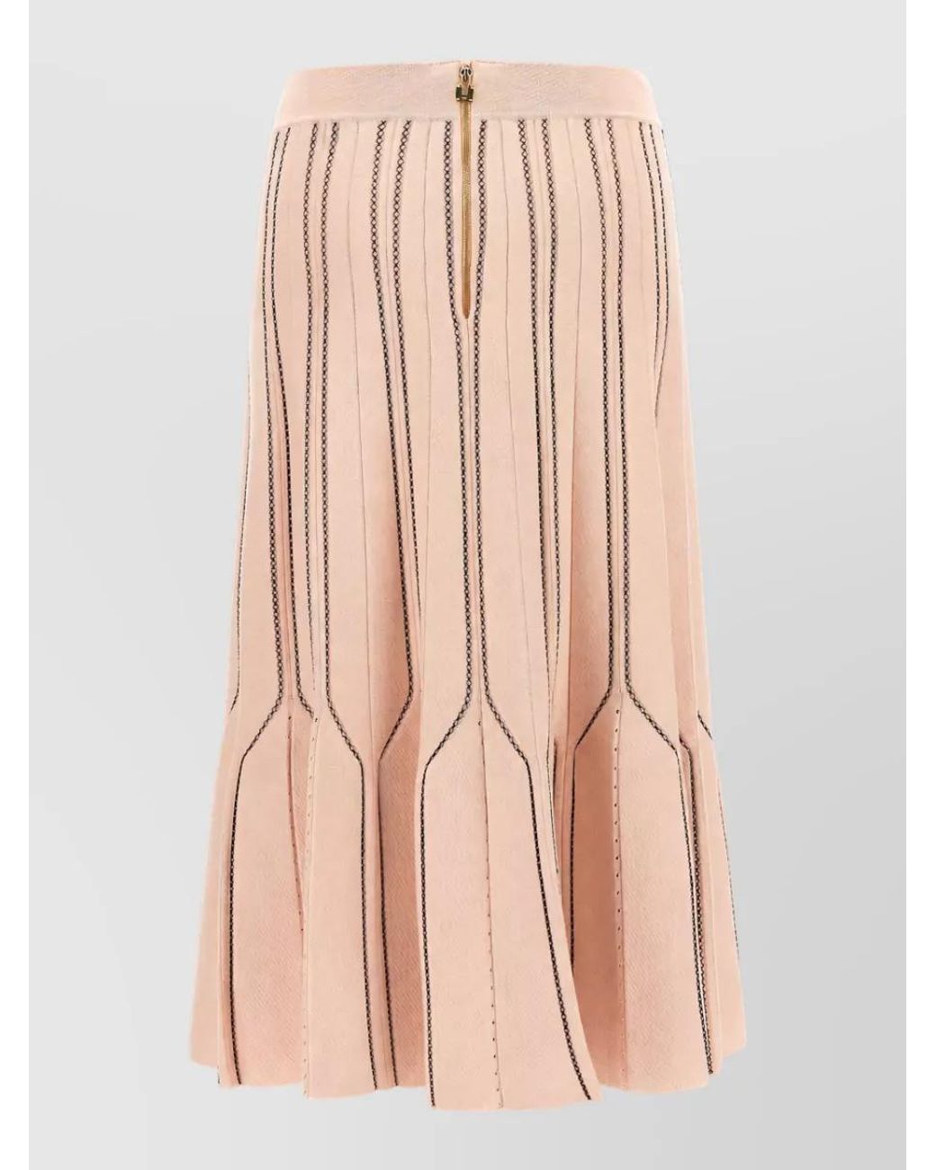Elisabetta Franchi Natural Ribbed High-Rise Pleated Midi Skirt