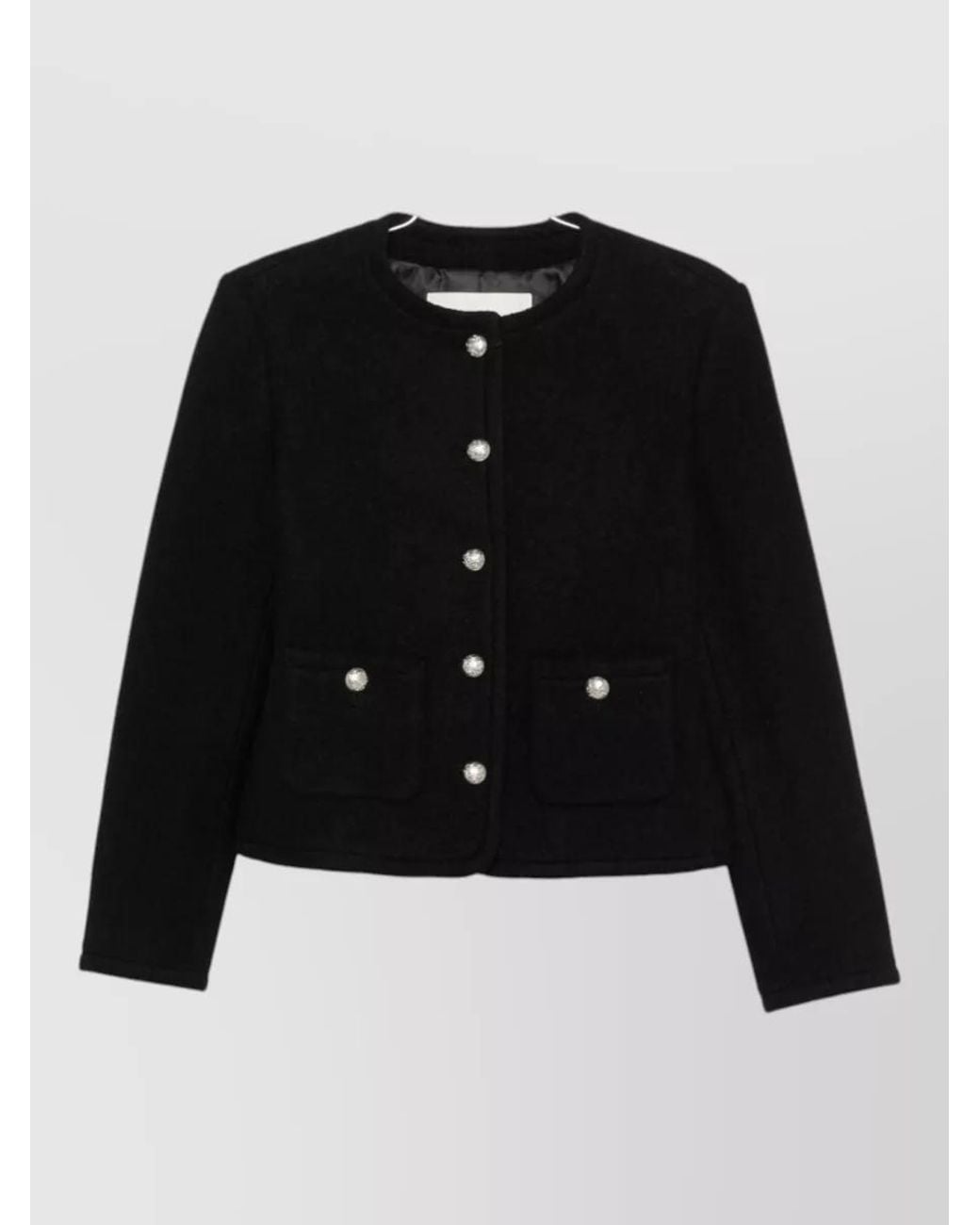 DUNST Black Wool Tweed Collarless Single-Breasted Coat