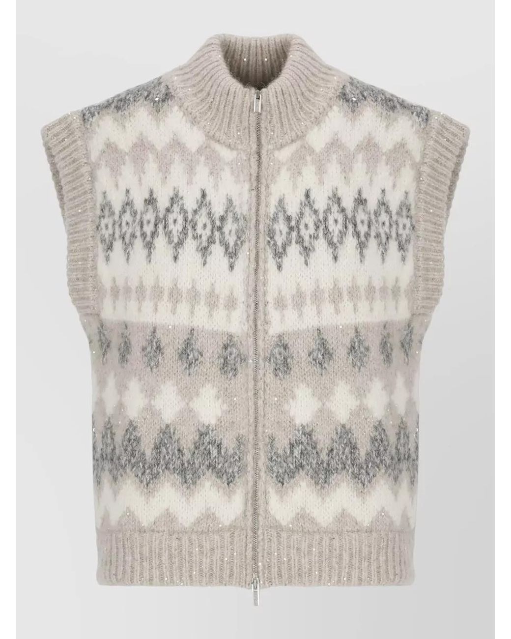 Peserico Gray Ribbed Sequined Sleeveless Cardigan