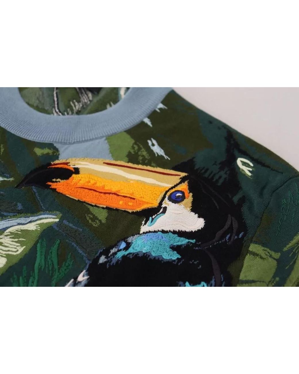 Dolce & Gabbana Blue Wool Silk Crewneck Printed Sweater for men