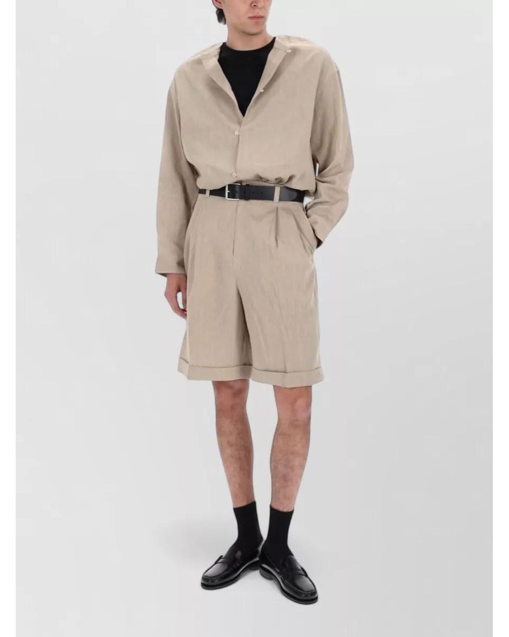 Jacquemus Natural Linen-Blend Pleated Bermuda Shorts for men