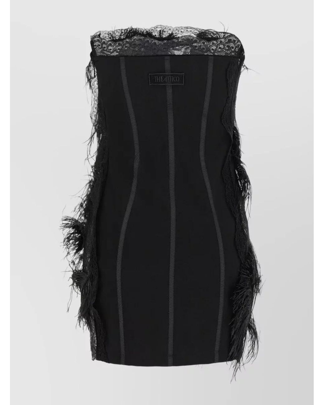 The Attico Black Lace Feather Strapless Mini Dress