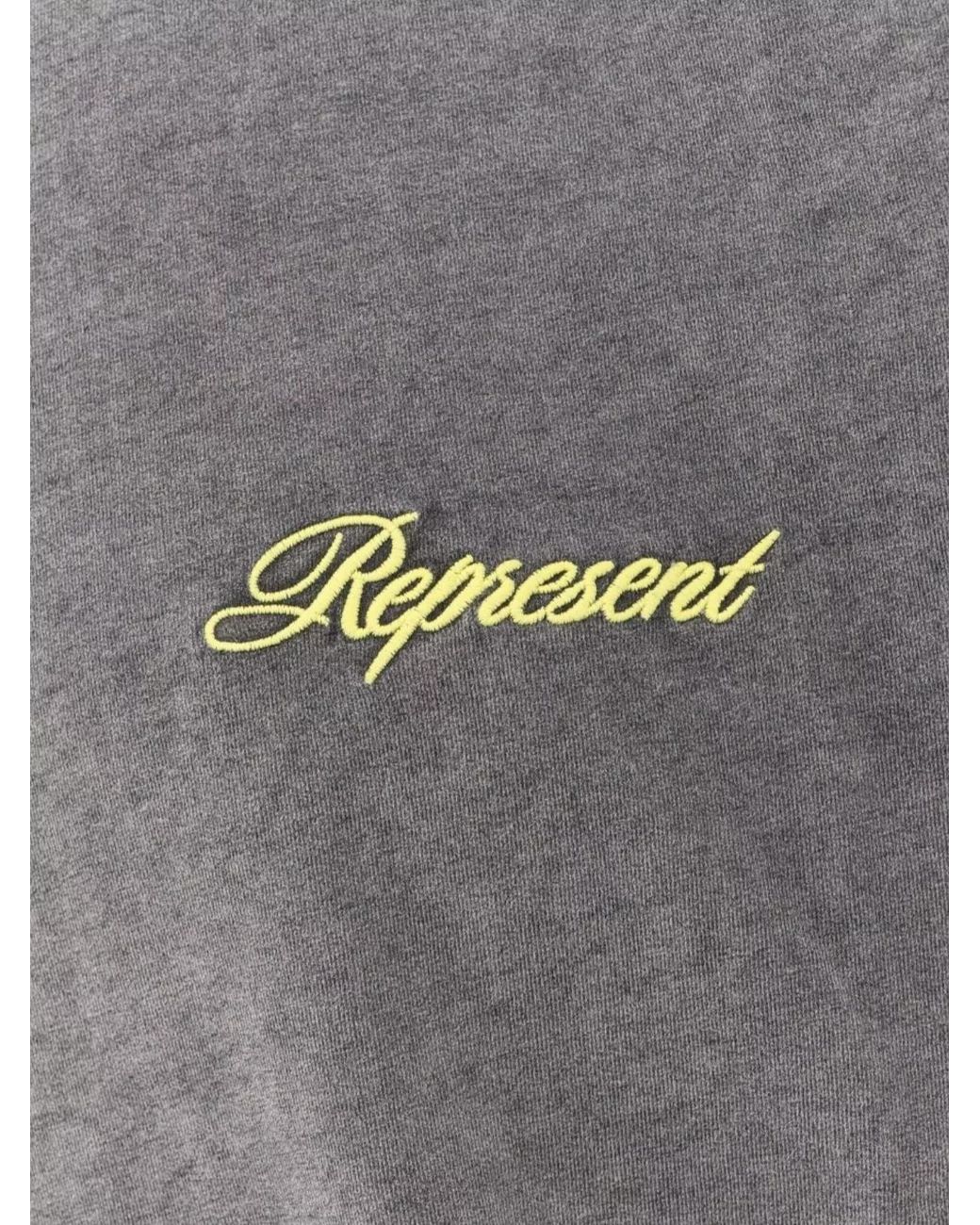 Represent Gray Crew-Neck Cotton T-Shirt Featuring Embroidered Logo for men